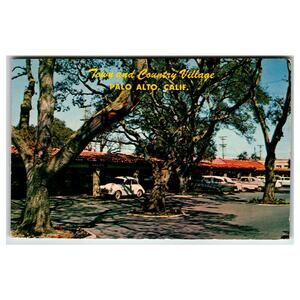 Vintage Town & Country Village Palo Alto CA Postcard 1960 Mike Roberts Cars